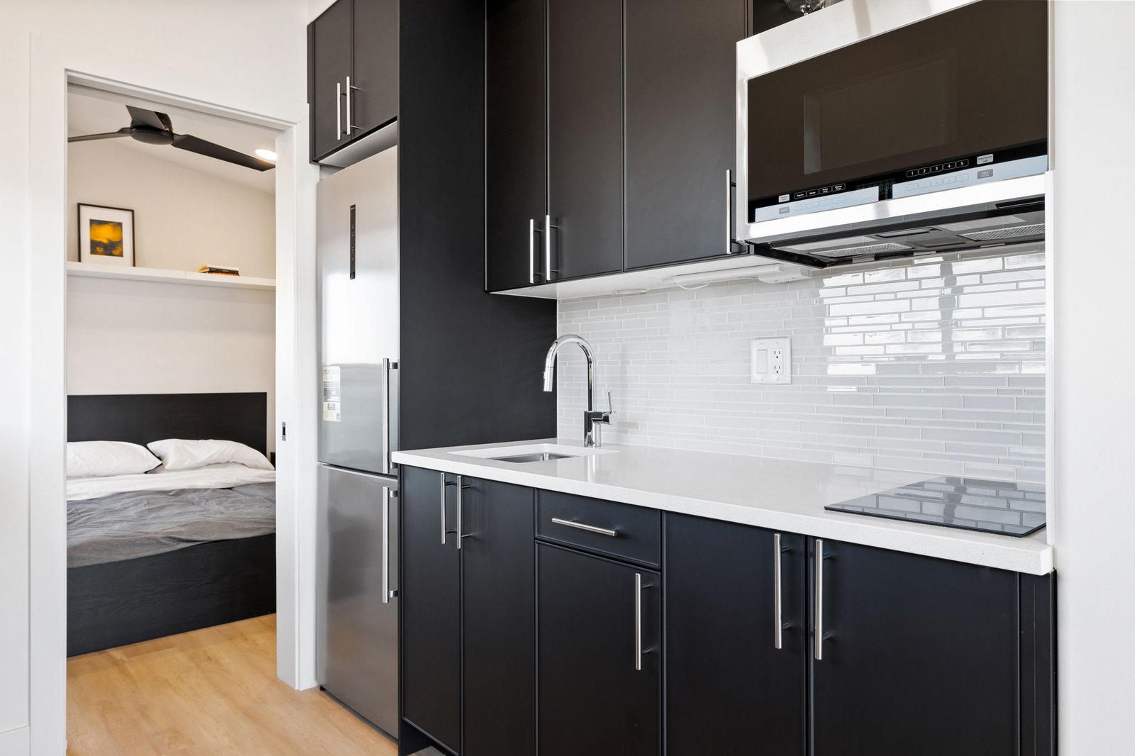 Breakfast bar and bedroom
