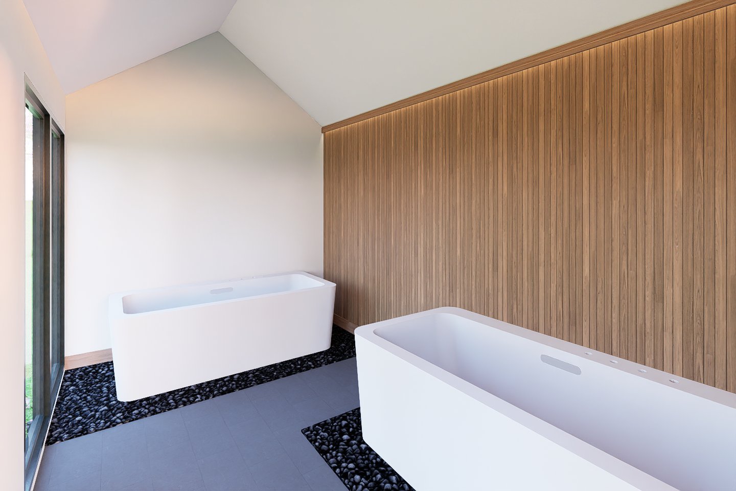 Sauna with double cold plunge tubs
